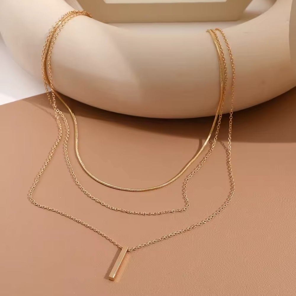 Vintage Multilayer Geometric Strip Necklace in Stainless Steel 18k Gold plated